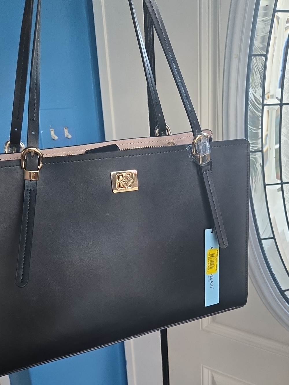 Antonio Melani Classic Black Structured Tote Bag with Gold Hardware NWT